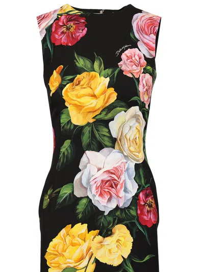 Dolce & Gabbana Longuette Dress With Floral Print Dresses Multicolor