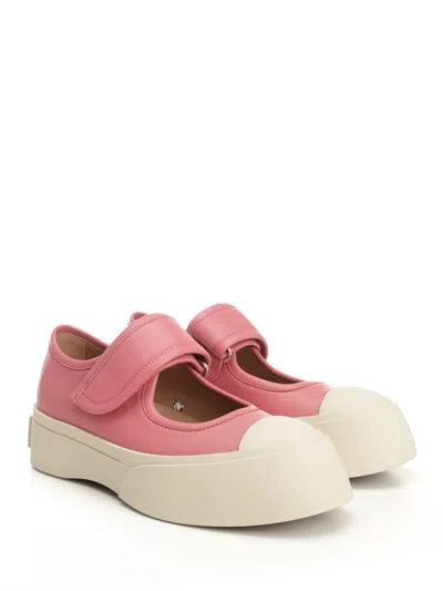 Marni Mary Jane Pink Sandals With Touch-strap Closure And Logo Patch On The Rear In Leather Woman