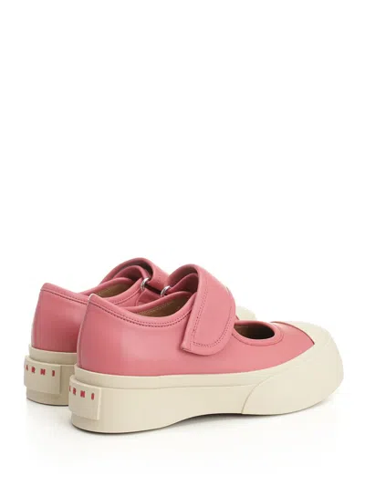 Marni Mary Jane Pink Sandals With Touch-strap Closure And Logo Patch On The Rear In Leather Woman