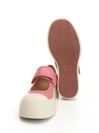 Marni Mary Jane Pink Sandals With Touch-strap Closure And Logo Patch On The Rear In Leather Woman