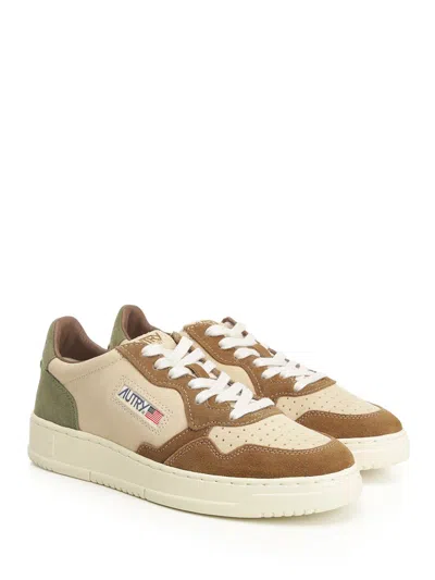 Autry Medalist Suede-panelled Lace-up Sneakers In Brown