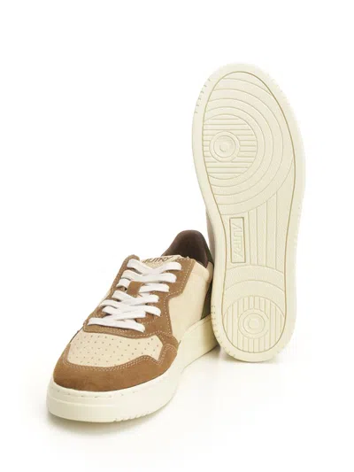 Autry Medalist Suede-panelled Lace-up Sneakers In Brown