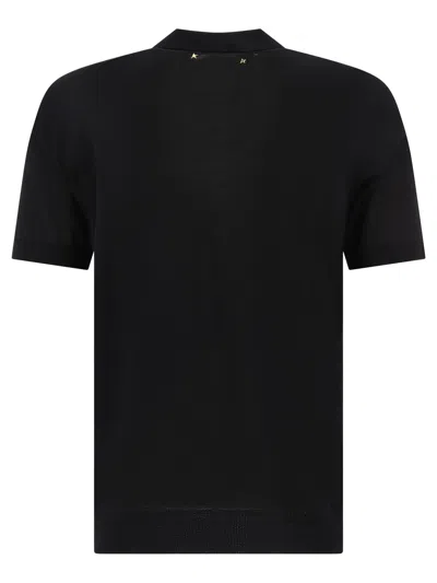 Golden Goose Black Polo With Short Sleeves And Ribbed Hem In Virgin Wool Man In Black