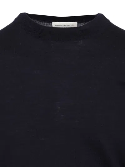 Dries Van Noten Merino Wool Sweater Knitwear Blue In Black