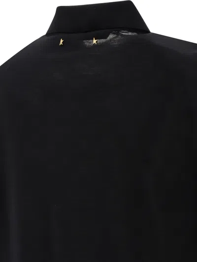 Golden Goose Black Polo With Short Sleeves And Ribbed Hem In Virgin Wool Man In Black