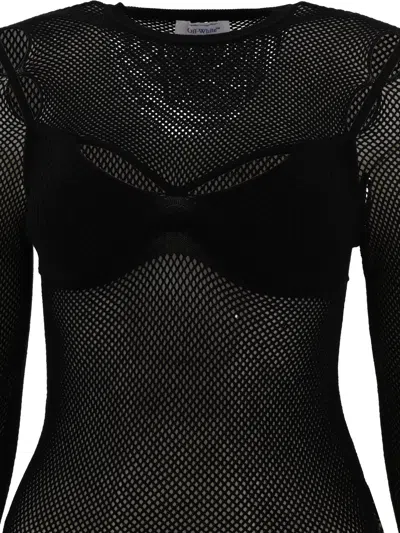 Off-white Sleek Black Net Arrow Top For Women