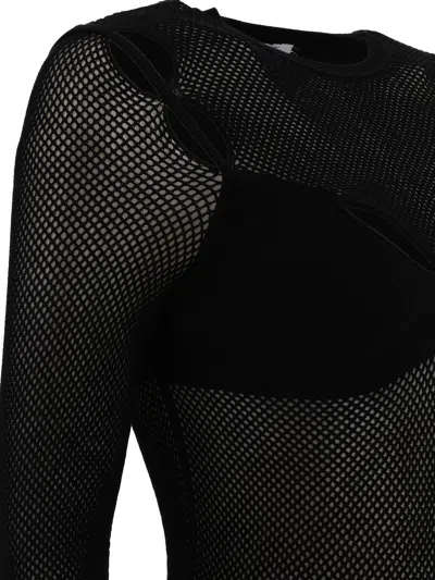 Off-white Sleek Black Net Arrow Top For Women