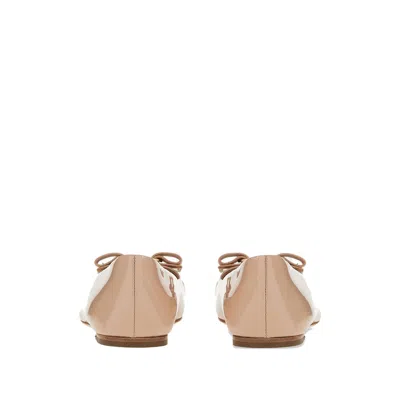 Ferragamo Varina Patent Bow-detail Ballet Flats In Neutral