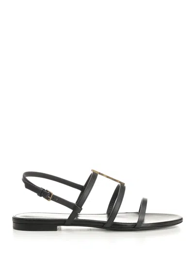 Saint Laurent Cassandre Leather Sandals In Black