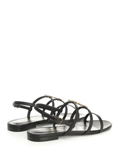 Saint Laurent Cassandre Leather Sandals In Black