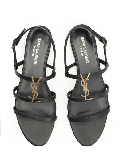 Saint Laurent Cassandre Leather Sandals In Black