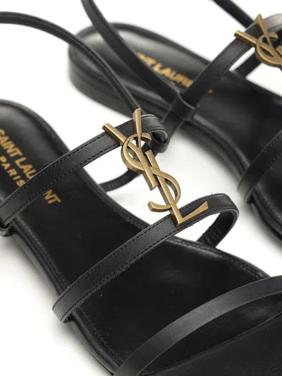 Saint Laurent Cassandre Leather Sandals In Black