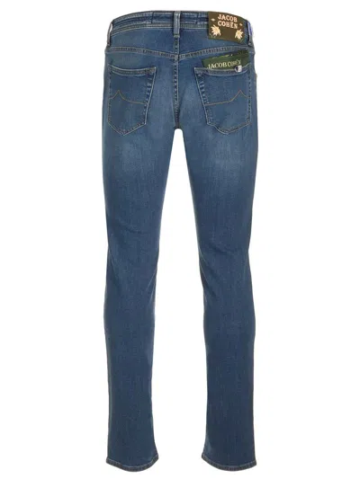 Jacob Cohen Denim Trousers With Belt Loops And Contrast Stitching In Blue