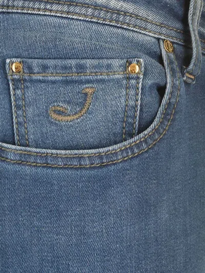 Jacob Cohen Denim Trousers With Belt Loops And Contrast Stitching In Blue