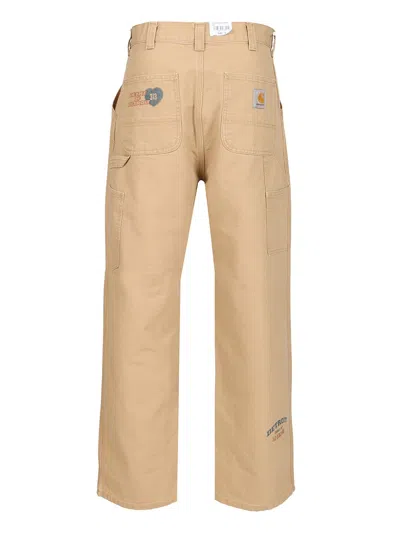 Carhartt Og Single Knee Printed Straight-leg Organic Cotton-canvas Trousers In Nude
