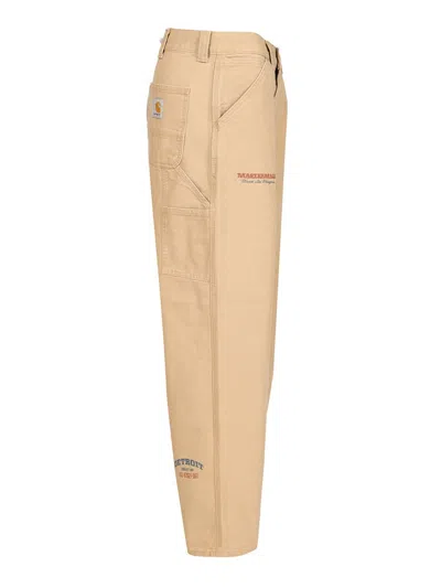 Carhartt Og Single Knee Printed Straight-leg Organic Cotton-canvas Trousers In Nude
