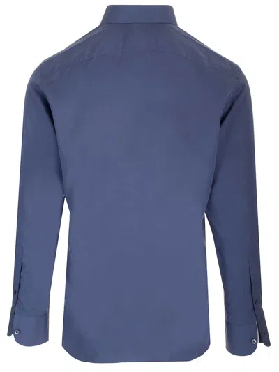 Tom Ford Lyocell Shirt With Rear Yoke And Button-down Collar In Blue