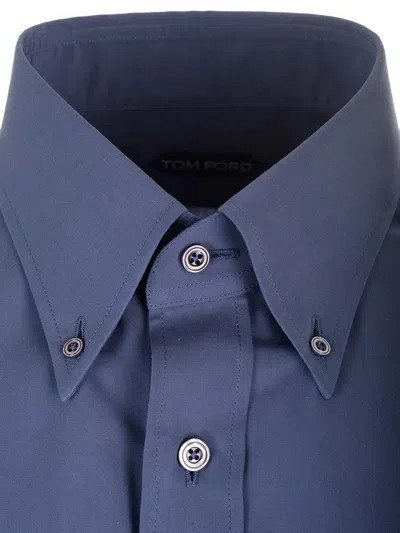 Tom Ford Lyocell Shirt With Rear Yoke And Button-down Collar In Blue