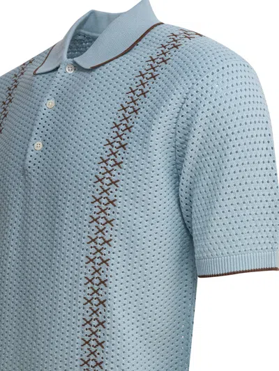 Beams Perforated Polo Shirt Polo Shirts Light Blue In Blue