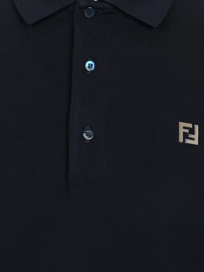 Fendi Piquet Polo Polo Shirt Blue In Black