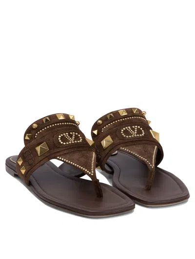 Valentino Garavani Plaster Caster Flip Flops With Gold Accents And Open Toe
