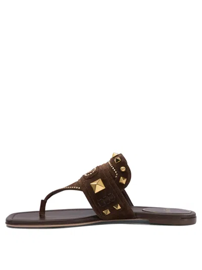 Valentino Garavani Plaster Caster Flip Flops With Gold Accents And Open Toe