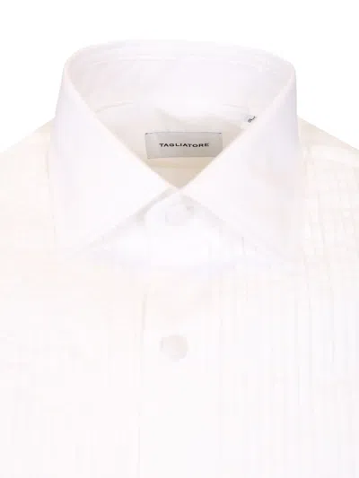 Tagliatore Pleated Formal Shirt Shirts White In White