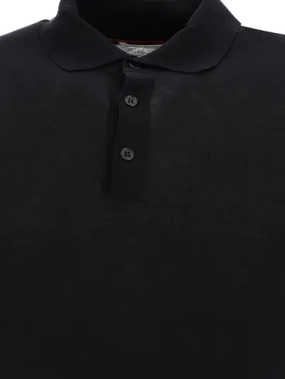Brunello Cucinelli Black Polo Shirt In Cotton Short-sleeves With Bottons In Black