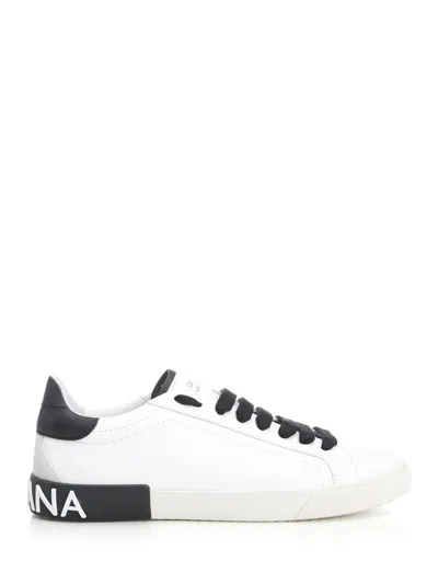 Dolce & Gabbana Portofino Leather Sneakers With Rubberized Logo Shoes