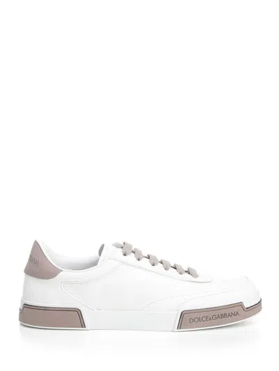 Dolce & Gabbana Portofino Yatch Sneakers In Calfskin Color White And Dove Grey In Red