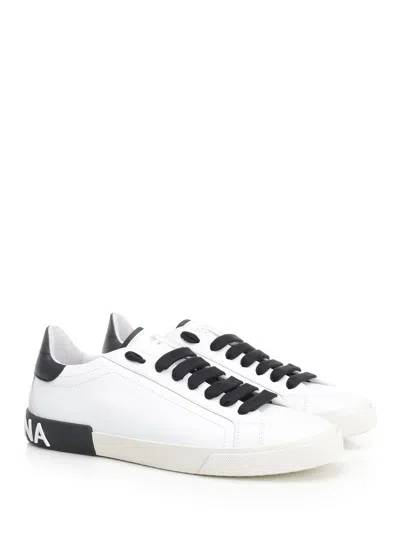 Dolce & Gabbana Portofino Leather Sneakers With Rubberized Logo Shoes