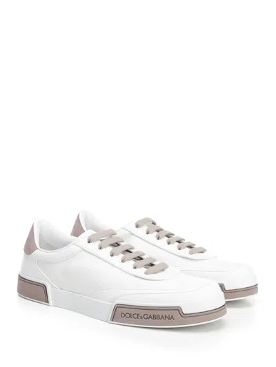 Dolce & Gabbana Portofino Yatch Sneakers In Calfskin Color White And Dove Grey In Red