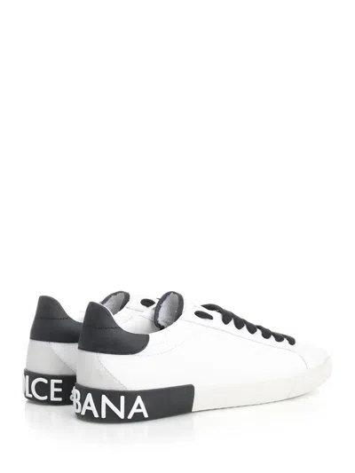 Dolce & Gabbana Portofino Leather Sneakers With Rubberized Logo Shoes