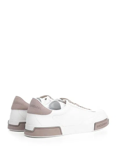 Dolce & Gabbana Portofino Yatch Sneakers In Calfskin Color White And Dove Grey In Red