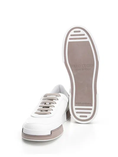 Dolce & Gabbana Portofino Yatch Sneakers In Calfskin Color White And Dove Grey In Red