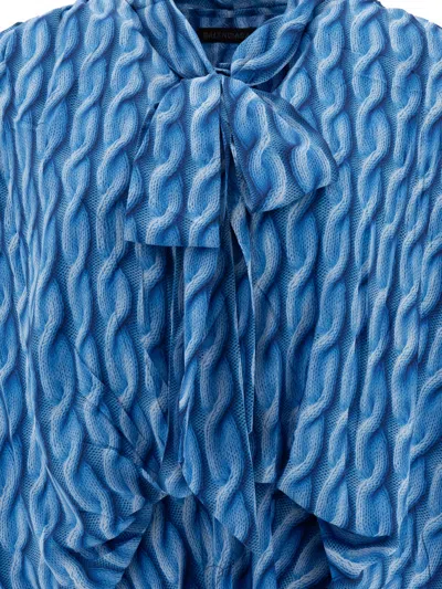 Balenciaga Blue Long Dress With All-over Print And Bow Closure In Fabric Woman