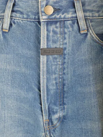 Fear Of God Five-pocket Raw Hem Straight Leg Jeans In Indigo 2