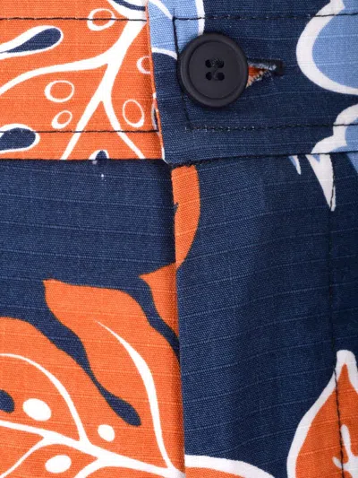 Maison Kitsuné Blue Bermuda Shorts With Floral Print In Cotton Man In Multi
