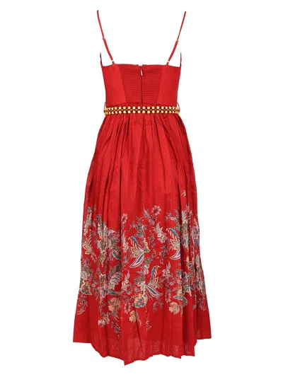 Zimmermann Rhiannon Belted Paisley-print Cotton-voile Midi Dress In Red