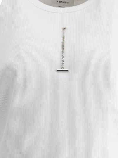 Alexander Mcqueen Ribbed Tank Top With Chain Closure In White