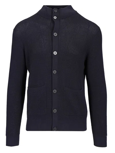 Ballantyne Rice Stitch Cotton Cardigan Knitwear Blue