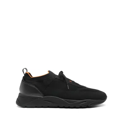 Santoni Lace-up Leather And Fabric Sneakers