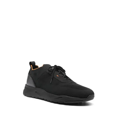 Santoni Lace-up Leather And Fabric Sneakers