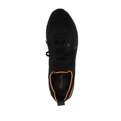 Santoni Lace-up Leather And Fabric Sneakers