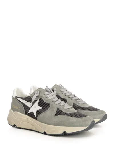 Golden Goose Running Sole In Green Suede With White Leather Star And Heel In Gray