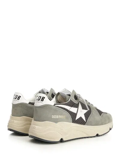 Golden Goose Running Sole In Green Suede With White Leather Star And Heel In Gray