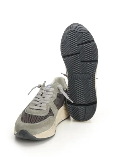 Golden Goose Running Sole In Green Suede With White Leather Star And Heel In Gray
