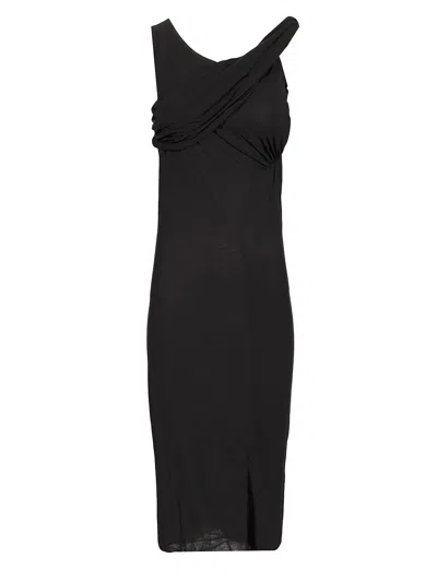 Rick Owens Draped Midi Dress In Black