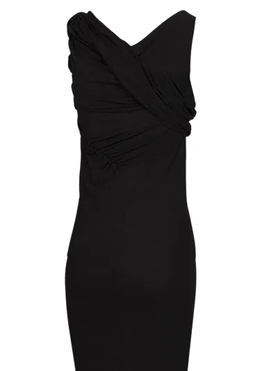 Rick Owens Draped Midi Dress In Black