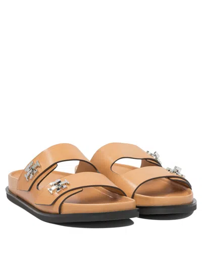 Tory Burch Round Toe Leather Dual Strap Sandals